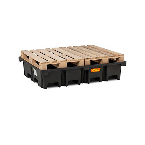 PE-Palettenauffangwanne CEMO 425/4 für 2 Europaletten quer, L 1670 x B 1270 x H 360 mm, 425 l, für 4 x 200 l Fässer, ohne Gitterrost
