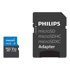 Philips Ultra Pro FM64MP65B – Flash-Speicherkarte (SD-Adapter inbegriffen) – 64 GB – A1 / Video Class V30 / UHS-I U3 / Class10 – microSDXC Philips Ultra Pro FM64MP65B – Flash-Speicherkarte (SD-Adapter inbegriffen) – 64 GB – A1 / Video Class V30 / UHS-I U3 / Class10 – microSDXC