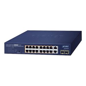PLANET GSD-2022P – Switch – unmanaged – 16 x 10/100/1000 (PoE+) + 2 x 10/100/1000 + 2 x 1000Base-X SFP – Desktop – PoE+ (185 W) PLANET GSD-2022P – Switch – unmanaged – 16 x 10/100/1000 (PoE+) + 2 x 10/100/1000 + 2 x 1000Base-X SFP – Desktop – PoE+ (185 W)