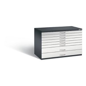 Planschrank aus Stahl, für Formate bis DIN A1, 8 Schubladen Planschrank aus Stahl, für Formate bis DIN A1, 8 Schubladen