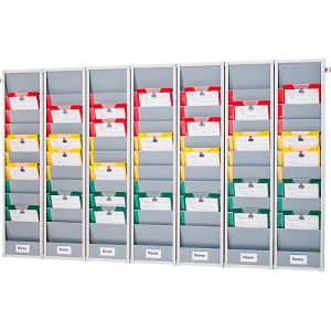 Planungstafel Eichner Flexo, 7er-Set, mit Wandprofil, 10 Schienen pro Tafel, für bis zu 70 Auftragstaschen, B 1700 x T 100 x H 1280 mm, Kunststoff, grau Planungstafel Eichner Flexo, 7er-Set, mit Wandprofil, 10 Schienen pro Tafel, für bis zu 70 Auftragstaschen, B 1700 x T 100 x H 1280 mm, Kunststoff, grau