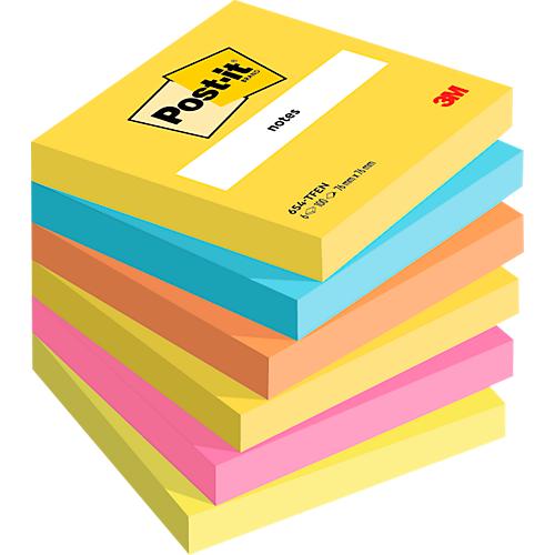 POST-IT Haftnotizen Notes 622-12SS-COS, 76 x 76 mm, wiederablösbar, cellophanfrei verpackt, farbsortiert, 6 x 100 Blatt