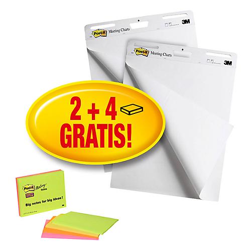 Post-it® Haftnotizen Super Sticky Meeting Charts 559, 635 x 762 mm, 60 Blatt, weiß, blanko + GRATIS Post-it® Haftnotizen
