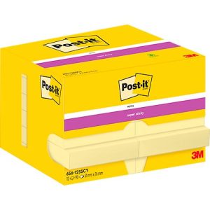 Post-It® Haftnotizen Super Sticky Notes, gelb, 47,6 x 73 mm, 90 Blatt/Block, 12 Blöcke, in Kartonverpackung Post-It® Haftnotizen Super Sticky Notes, gelb, 47,6 x 73 mm, 90 Blatt/Block, 12 Blöcke, in Kartonverpackung