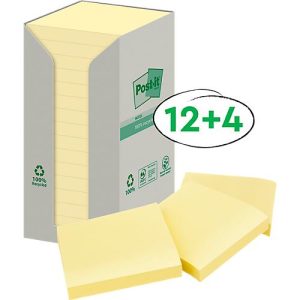Post-it® Recycling Notes 654-1T, B 76 x H 76 mm, 100 % Recycling-Papier, gelb, 16 Blöcke á 100 Blatt Post-it® Recycling Notes 654-1T, B 76 x H 76 mm, 100 % Recycling-Papier, gelb, 16 Blöcke á 100 Blatt