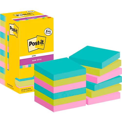 Post-It Super Sticky Notes, Cosmic Collection, 76 mm x 76 mm, 90 Blatt, 8 Blöcke + 4 Gratis/Packung, verschiedene Farben