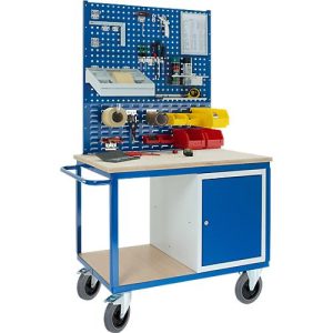 Profi-Werkbankwagen mit Schrank, 2x Lochmodulplatte, 1x Schlitzmodulplatte 1250x700x1990mm Profi-Werkbankwagen mit Schrank, 2x Lochmodulplatte, 1x Schlitzmodulplatte 1250x700x1990mm