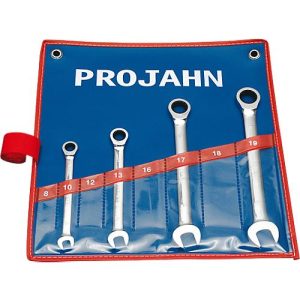 Projahn Maulringratschenschlüsselset, 4-teilig, SW 10-19 mm, CV-Stahl, Sechskant, Zwölfkant Projahn Maulringratschenschlüsselset, 4-teilig, SW 10-19 mm, CV-Stahl, Sechskant, Zwölfkant