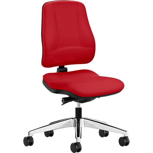 Prosedia Bürostuhl LEANOS V KOMFORT, Synchronmechanik, ohne Armlehnen, Lordosenstütze, Knierolle, rot/alupoliert
