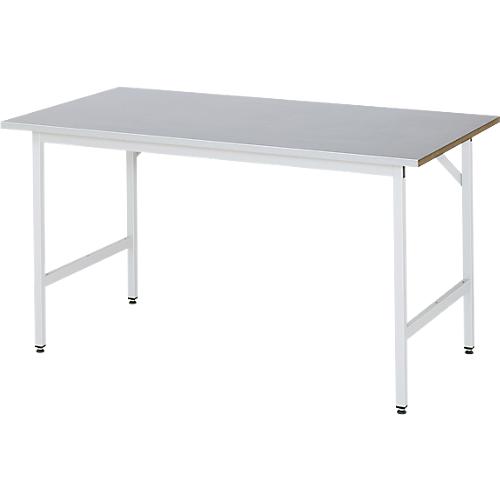 Rau Arbeitstisch Jerry, manuell höhenverstellbar, 25 mm MDF-Platte mit Stahlblechbelag, bis 300 kg, B 1500 x T 800 x H 800-850 mm, silber/lichtgrau