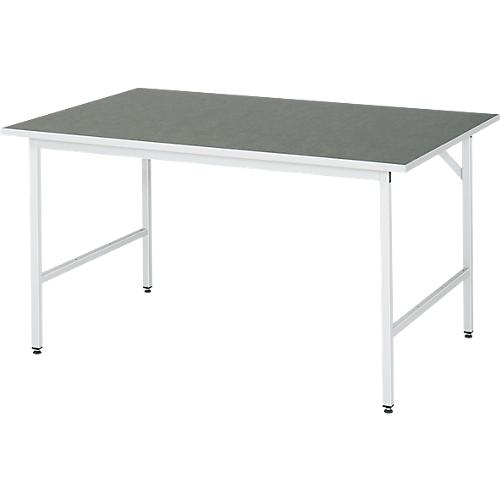 Rau Arbeitstisch Jerry, manuell höhenverstellbar, 25 mm Spanplatte mit Linoleumbelag, bis 300 kg, B 1500 x T 1000 x H 800-850 mm, hellgrau/lichtgrau