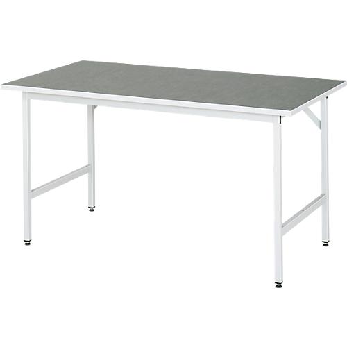 Rau Arbeitstisch Jerry, manuell höhenverstellbar, 25 mm Spanplatte mit Linoleumbelag, bis 300 kg, B 1500 x T 800 x H 800-850 mm, hellgrau/lichtgrau