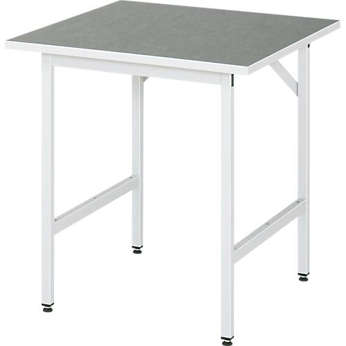 Rau Arbeitstisch Jerry, manuell höhenverstellbar, 25 mm Spanplatte mit Linoleumbelag, bis 300 kg, B 750 x T 800 x H 800-850 mm, hellgrau/lichtgrau