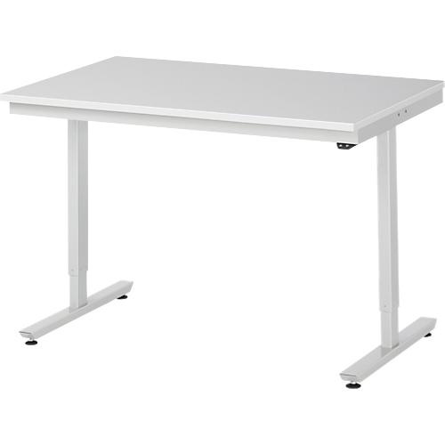 Rau ESD-Arbeitstisch Adlatus, elektrisch höhenverstellbar, 28 mm Spanplatte mit Melaminbelag, bis 150 kg, B 1250 x T 800 x H 720-1120 mm, lichtgrau