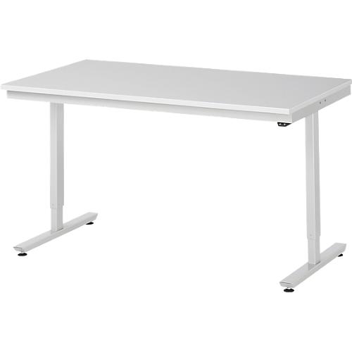 Rau ESD-Arbeitstisch Adlatus, elektrisch höhenverstellbar, 28 mm Spanplatte mit Melaminbelag, bis 150 kg, B 1500 x T 800 x H 720-1120 mm, lichtgrau
