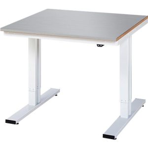 Rau Werktisch Adlatus, elektrisch höhenverstellbar, 25 mm MDF-Platte mit Edelstahlbelag, bis 300 kg, B 1000 x T 1000 x H 720-1120 mm, silber/lichtgrau Rau Werktisch Adlatus, elektrisch höhenverstellbar, 25 mm MDF-Platte mit Edelstahlbelag, bis 300 kg, B 1000 x T 1000 x H 720-1120 mm, silber/lichtgrau