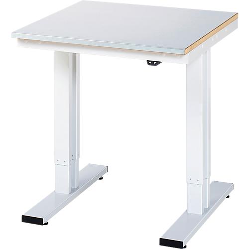 Rau Werktisch Adlatus, elektrisch höhenverstellbar, 25 mm MDF-Platte mit Stahlblechbelag, 300 kg, B 750 x T 800 x H 720-1120 mm, silber/lichtgrau