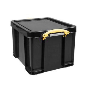 Really Useful Boxes Aufbewahrungsbox, 64L, schwarz, Griffe gelb Really Useful Boxes Aufbewahrungsbox, 64L, schwarz, Griffe gelb