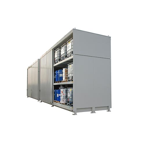 Regalcontainer BAUER CEN 65-3b IBC, Stahl, Schiebetor, B 7170 x T 2900 x H 4945 mm, grau