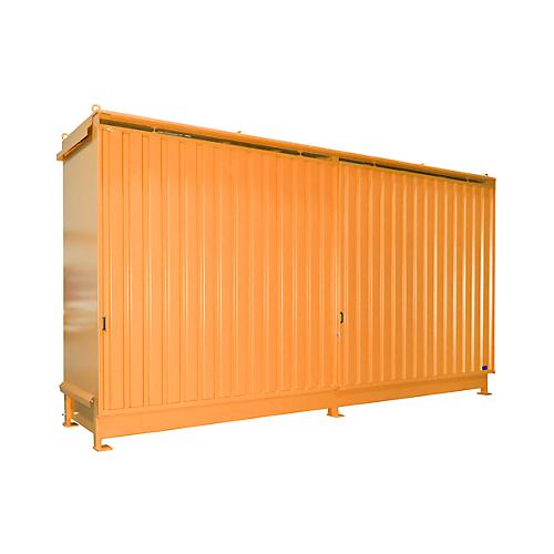 Regalcontainer Bauer Typ CEN 59-2 IBC, 2 Fachebenen, Schiebetor, 2000 l, B 6255 x T 1550 x H 3450 mm, gelborange RAL 2000