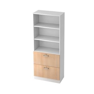 Regalschrank TARVIS, 5 OH, 2 HR-Auszüge, 60 kg, abschließb., 2 Fachböden, B 800 x T 420 x H 2004 mm, weiß/Eiche-Dekor Regalschrank TARVIS, 5 OH, 2 HR-Auszüge, 60 kg, abschließb., 2 Fachböden, B 800 x T 420 x H 2004 mm, weiß/Eiche-Dekor