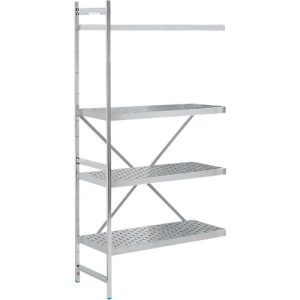 Regalsystem, Anbauregal, Edelstahl, gelochter Boden, H 2000 x B 875 x T 500 mm