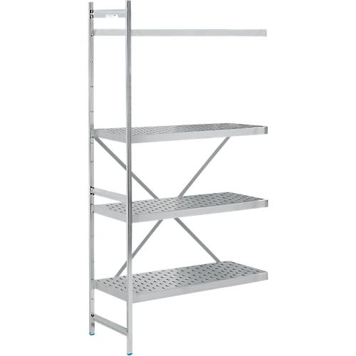 Regalsystem, Anbauregal, Edelstahl, gelochter Boden, H 2000 x B 875 x T 500 mm