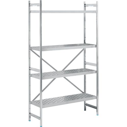 Regalsystem, Grundregal, Edelstahl, gelochter Boden, H 2000 x B 1200 x T 400 mm