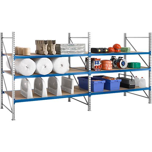 Regalsystem WR 600, Grundfeld, Traverse verzinkt, mit 2 Ebenen, 2200 x 2200 x 800 mm