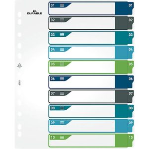 Register Durable, 10-teilig, DIN A4+, Indexblatt, EDV-beschriftbares Register, mit farbigen Taben Register Durable, 10-teilig, DIN A4+, Indexblatt, EDV-beschriftbares Register, mit farbigen Taben