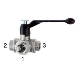 Riegler 3-Wege-Kugelhahn, L-Bohrung, Messing vernickelt, Rp 1, DN 25