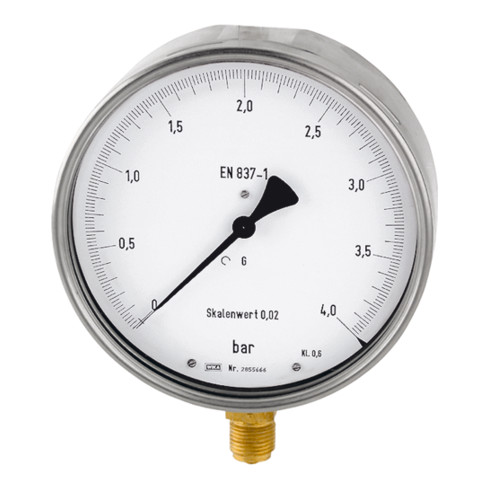 Riegler Feinmessmanometer, G 1/2 radial unten, 0 - 16,0 bar, Ø 160, 1166