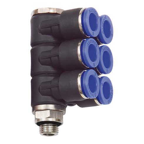 Riegler L-Mehrfachverteiler »Blaue Serie«, 6-fach, drehbar, G1/2 a. Ø12mm