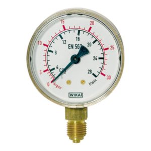 Riegler Manometer Sauerstoff, G 1/4 radial unten, 0 – 20/40 bar, Ã˜ 63 mm