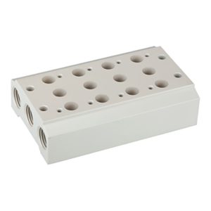 Riegler Mehrfach-Grundplatte für 5/2-5/3-Wegeventile, 5 Positionen, G 1/2 Riegler Mehrfach-Grundplatte für 5/2-5/3-Wegeventile, 5 Positionen, G 1/2