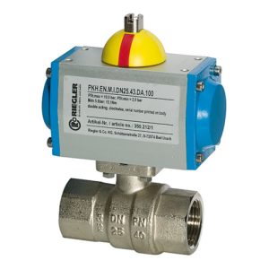 Riegler Messingkugelhahn pneumat. Stellantrieb federschließend, Rp 1 1/2 Riegler Messingkugelhahn pneumat. Stellantrieb federschließend, Rp 1 1/2