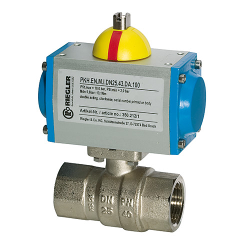 Riegler Messingkugelhahn pneumat. Stellantrieb federschließend, Rp 1 1/4