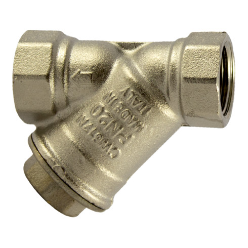 Riegler Schmutzfänger, Messing vernickelt, G 1 1/2, DN 40, MW 0,5 mm