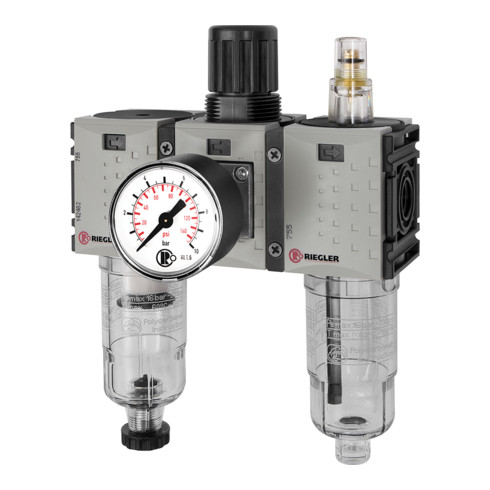 Riegler WE 3-tlg. »FUTURA-mini«, PC-Beh., Standardmano, G 1/4, 0,5-8, HA