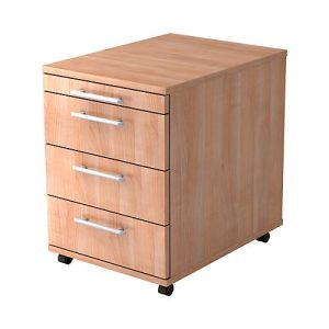 Rollcontainer, 1 Utensilienauszug, 3 Schubladen, B 428 x T 560 x H 590 mm, Nussbaum-Dekor Rollcontainer, 1 Utensilienauszug, 3 Schubladen, B 428 x T 560 x H 590 mm, Nussbaum-Dekor