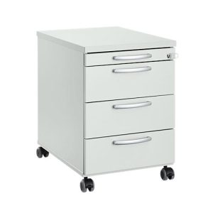 Rollcontainer 1333, 3 Schübe & 1 Utensilienauszug, abschließbar, runde Griffe, Holz/Stahl/Kunststoff, B 434 x T 600 x H 613 mm, lichtgrau Rollcontainer 1333, 3 Schübe & 1 Utensilienauszug, abschließbar, runde Griffe, Holz/Stahl/Kunststoff, B 434 x T 600 x H 613 mm, lichtgrau