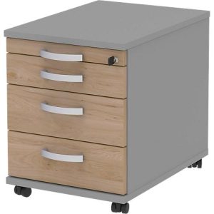 Rollcontainer BARI, Materialauszug, 3 Schubkästen, abschließbar, B 432 x T 577 x H 538 mm, Eiche-Dekor/mittelgrau Rollcontainer BARI, Materialauszug, 3 Schubkästen, abschließbar, B 432 x T 577 x H 538 mm, Eiche-Dekor/mittelgrau