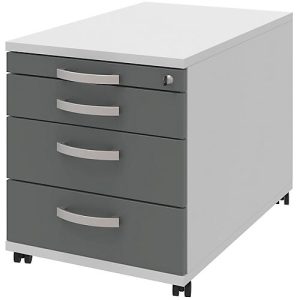 Rollcontainer BARI, Materialauszug, 3 Schubkästen, abschließbar, B 432 x T 800 x H 538 mm, hellgrau/anthrazit Rollcontainer BARI, Materialauszug, 3 Schubkästen, abschließbar, B 432 x T 800 x H 538 mm, hellgrau/anthrazit