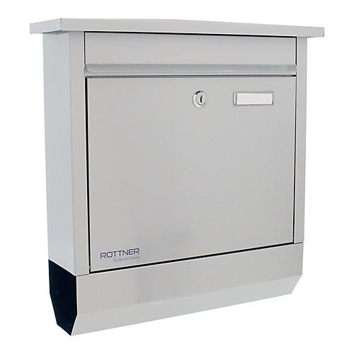 Rottner Briefkasten Lettero Inox, Wandmontage, Namensschlid & Postrolle, Zylinderschloss, inkl. 2 Schlüssel, Edelstahl, B 370 x T 100 x H 410 mm
