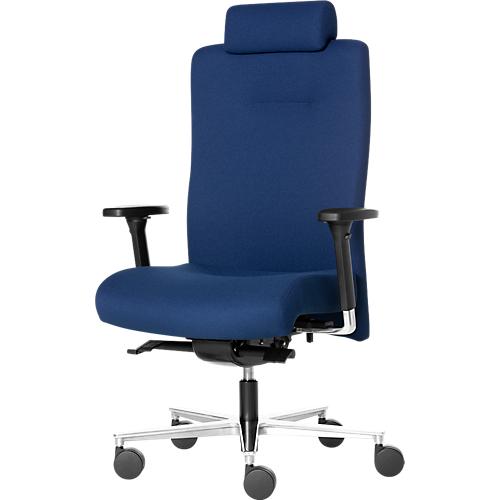 ROVO Bürostuhl SUMO 8030 S7, mit Armlehnen, Synchronmechanik, bis 200 kg, Muldensitz, Kopfstütze, nachtblau/alusilber