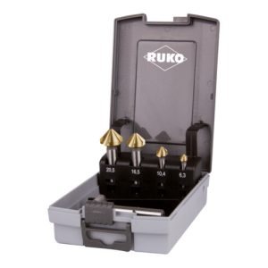 RUKO Kegel- und Entgratsenker-Satz DIN 335 Form C 90° HSS-TiN in ABS-Kunststoffkassette RUKO Kegel- und Entgratsenker-Satz DIN 335 Form C 90° HSS-TiN in ABS-Kunststoffkassette