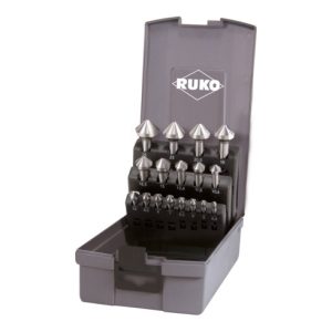 RUKO Kegel- und Entgratsenker-Satz DIN 335 Form C 90 Grad HSS in ABS-Kunststoffkassette 17-teilig RUKO Kegel- und Entgratsenker-Satz DIN 335 Form C 90 Grad HSS in ABS-Kunststoffkassette 17-teilig