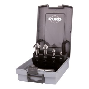 RUKO Kegel- und Entgratsenker-Satz DIN 335 Form C 90 Grad HSS in ABS-Kunststoffkassette 5-teilig RUKO Kegel- und Entgratsenker-Satz DIN 335 Form C 90 Grad HSS in ABS-Kunststoffkassette 5-teilig