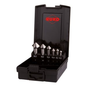RUKO Kegel- und Entgratsenker-Satz ULTIMATECUT DIN 335 Form C 90 Grad HSS Co 5 in ABS-Kunststoffkassette 6-teilig RUKO Kegel- und Entgratsenker-Satz ULTIMATECUT DIN 335 Form C 90 Grad HSS Co 5 in ABS-Kunststoffkassette 6-teilig