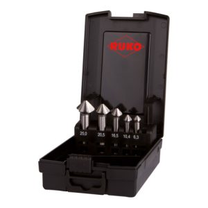 RUKO Kegel- und Entgratsenker-Satz ULTIMATECUT DIN 335 Form C 90 Grad HSS in ABS-Kunststoffkassette 5-teilig RUKO Kegel- und Entgratsenker-Satz ULTIMATECUT DIN 335 Form C 90 Grad HSS in ABS-Kunststoffkassette 5-teilig